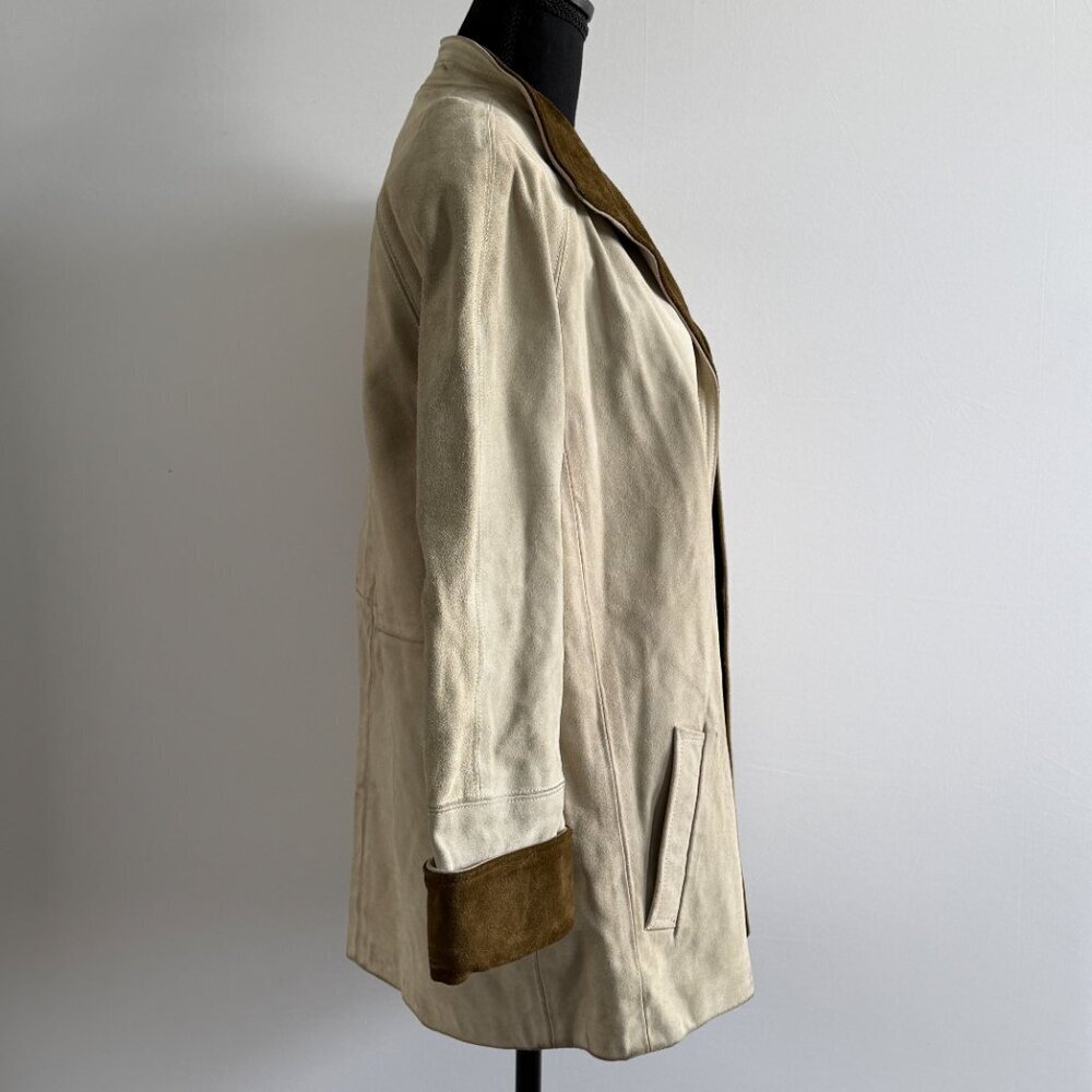 Vintage 80s JORDACHE Suede Leather Beige Jacket XS/S - Picture 4 of 16